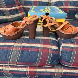 Chic Tan Platform Heels with Stud Accents Never Worn